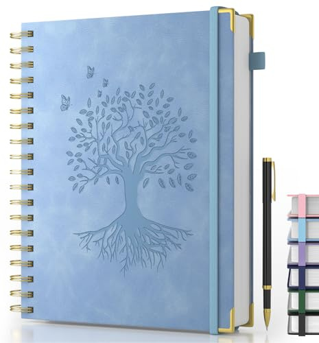 Smarpau Notizbuch B5, Hardcover Spiral Journal, 240 Seiten 100gsm Papier | Lined Journal mit Stift, Leder Notizbuch mit Index Tabs, notebook für Frauen Männer Arbeit Büro Schule, 19 x 25 cm-Azurblau