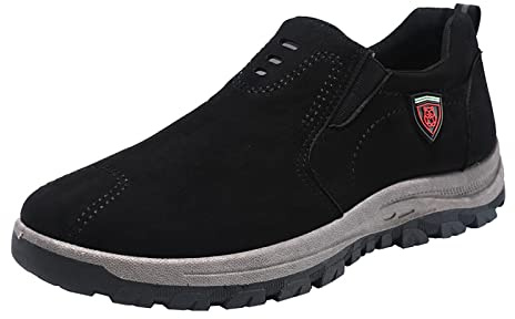 Scarpe da trekking da uomo, extra large, senza lacci, per attività all'aria aperta, antiscivolo, per il tempo libero, sportive, in tinta unita, comode, Nero , 43 EU