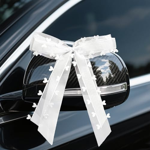 20 Stück Autoschleifen Hochzeit Autoschmuck,Auto Deko Schleifen(16×26CM) | Hochzeitsauto Schleife Mit Herzen Spitze,Hochzeitsdeko Hochzeitsschleifen,für Brautauto,Geschenk,Hochzeitsfeier
