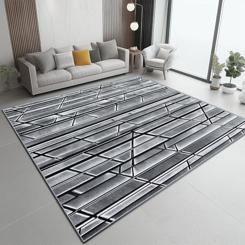Lavables Lavadora Alfombras 160 x 230 cm, Gris Antideslizante Alfombra, Simple Metal Líneas patrón Franela Resistente a la decoloración Alfombras para Sala de Estar Dormitorio