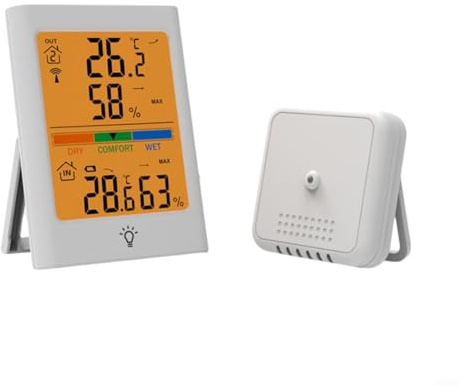 LVYXON Thermomètre d'intérieur et d'extérieur sans fil Hygromètre sans fil Station météo température intérieure moniteur d'humidité avec grand écran numérique pour la maison et le jardin (blanc)