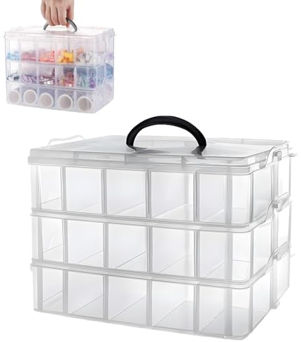 Tuilful 3-Layer Craft Storage Box with Handle – Multipurpose Plastic Storage Box with Lids and Compartments – Organizer Box for Crafts, Sewing, Cosmetics, Beauty Accessories, and Loom Bands