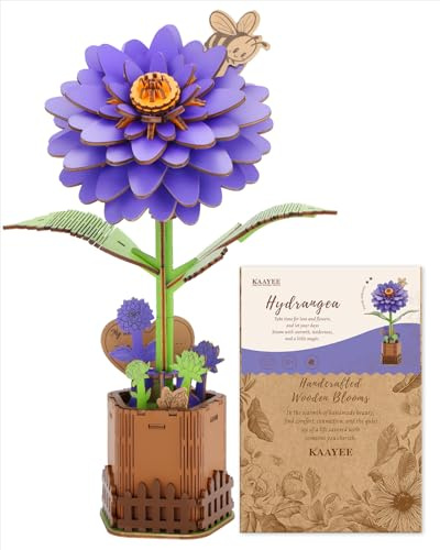 Blumuze Puzzles 3D en Bois, Bouquet De Fleurs en Bois pour Adultes, 3D Puzzle Fleurs Cadeaux pour Femmes Maman Ami sur Son Anniversaire, Noël, Saint-Valentin, Fête De La Mère, Mariage (Dahlia)