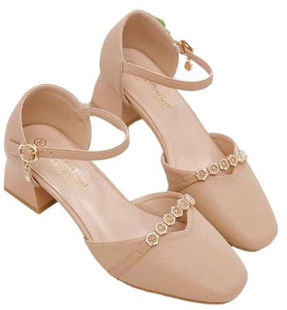 Brudskor Kvinnor Mode Spänne Strap Fyrkantiga Klackskor för Kvinnor, Elegant För Kontor Och Arbete, Färg 10, 37 EU