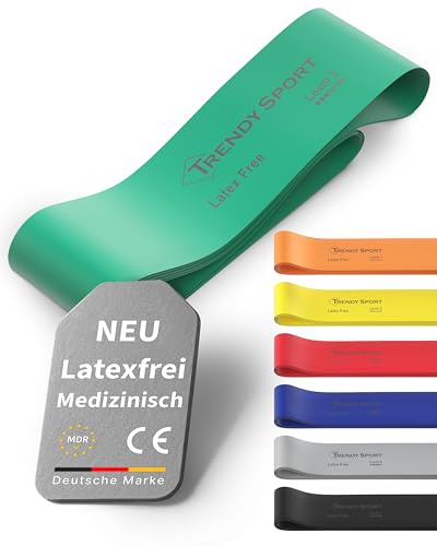 TRENDY SPORT Widerstandsband 2,5m latexfrei – hochwertiges Fitnessband mit 7 Widerstandsstufen für Krafttraining, Reha & Physiotherapie – rutschfest, langlebig, puderfrei