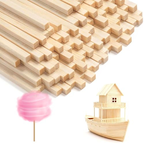 Zorplex 200 Pezzi Bastoncini in Bambù per Zucchero Filato 30 cm x 4 mm, Bastoncini di Legno Rotondo per Macchina Zucchero Filato, Fai da Te, Progetti Creativi e Decorazioni (Quadrato 300x4mm)