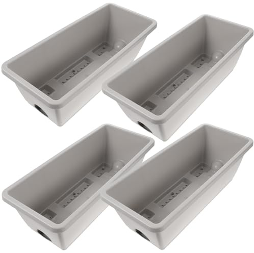 OSALADI Jardinière Rectangulaire Grand Format pour Jardinage Intérieur et Extérieur avec Bac de Récupération, Plastique Solide Gris Clair, Ensemble de 4 Pots de Culture de Légumes Moyens (43 Cm