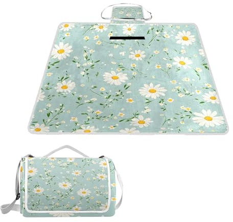 ALAZA Rechteckige, wasserdichte Picknickdecke, Blumen und Gänseblümchen, tragbar, faltbar, für den Innenbereich, für Reisen, Wandern, Camping, Park, 150 cm x 145 cm
