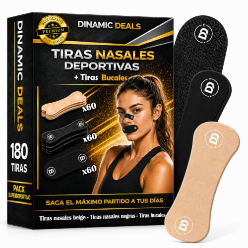 Tiras Bucales y Nasales Para Dormir Antironquidos Pack 180 - Hipoalergénicas - Mejora el Sueño y la Respiración - 60 Beige + 60 Negras + 60 Tiras Bucales - Dinamic Deals®