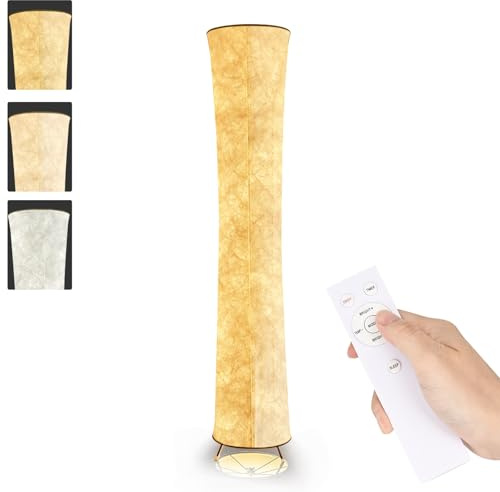 BASRAE Lámpara de pie moderna para salón, LED, papel, regulable, 3 colores | Lámpara de pie para dormitorio, 130 cm, color blanco