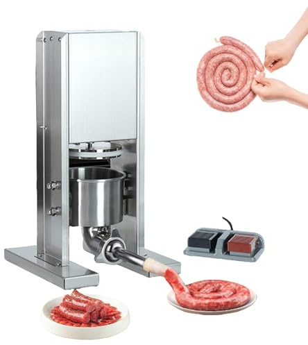 Insaccatrice elettrica per salsicce, macchina per insaccatura verticale con cilindro di alimentazione inclinabile da 2 litri, insaccatrice per carne in acciaio inox con 3 tubi di insacco