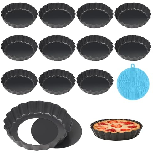 ztowoto 12 Piezas 10cm Molde Para Tartaletas Con Fondo Desmontable, Revestimiento Antiadherente Pequeño Molde Para Quiche Y Tarta,Juego Redondo Molde para tartas Magdalenas(3.9 pulgadas-Negro)