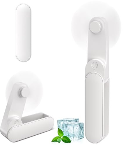 Ajgvq Ventilador Portatil- Mini Ventilador de Mano USB Recargable, Máx 9H, Plegable 360°, Potente y Silencioso, Ventiladores Pequeño para la Oficina, Salir, Viajar, Pasear, Maquillarse- Blanco