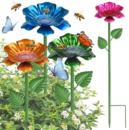 4 Stück Bienentränke für Den Garten, Bienenhotel, Metall Blume Insektentränke, Höhenverstellbarer Stange, Für Bienen, Schmetterlinge und andere Bestäuber, Gartendeko Outdoor