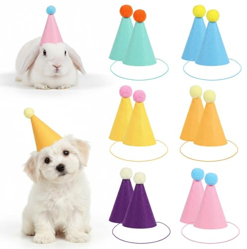 ADLABLD 12 Stück Mini Partyhüte für Kuscheltiere,Filz Bunte Kegel Hüte,Partyhüte zum Geburtstag,Bunte Mützen für Hunde,Katzen,Kaninchen und Plüschtiere – niedliche Deko für Tierpartys