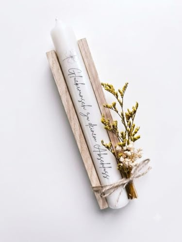 Stabkerze mit Spruch - Glückwunsch zu deinem Abschluss - Geschenkset - Kerze mit Text - in Holzbox Holzverpackung - Geschenk - Mitbringsel - Schulabschluss