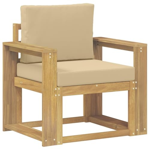 Owoxanthellate Gartensofa mit Kissen Akazie Massivholz Loungesessel Outdoor Sessel Modular Holz Lounge Weiß Beige