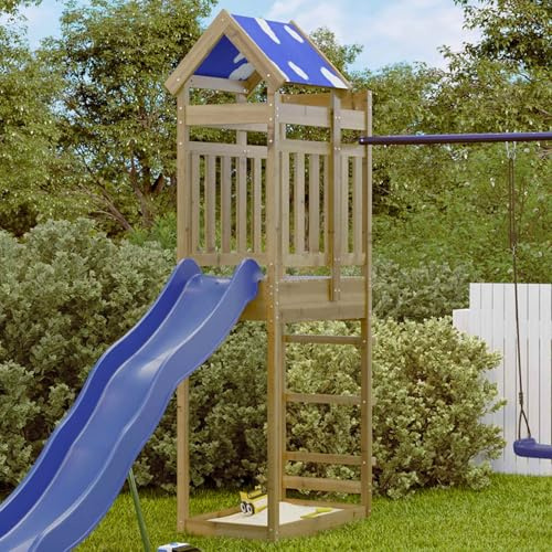 LoogCape Tour de jeu marron 52,5 x 85 x 239 cm en bois massif imprégné pour jardin, enfants, extérieur, tour d'escalade, toboggan, balançoire, maison de jeu, robuste, résistante aux intempéries, sûre