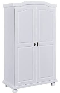Inter Link - Kleiderschrank - Kiefer massiv - Garderobenschrank - Landhaus Still - Wäscheschrank - Mehrzweckschrank - Schlafzimmerschrank - 2 Türig - Weiß lackiert - Hedda