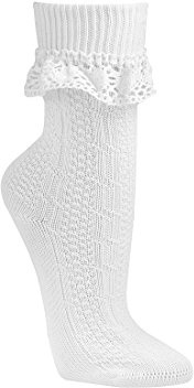 ch-home-design Umschlag-Söckchen im Landhaus-Stil,Socken Damen Trachten socken Weiß Natur 232 (39-42, Weiß)