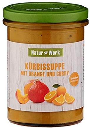 Kürbissuppe mit Orange und Curry, eine rein natürliche Gemüsesuppe von Natur Werk 6 Gläser mit a,380ml