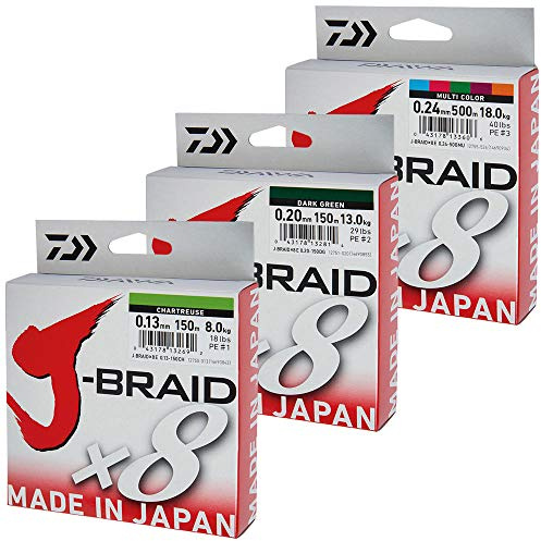 Daiwa J-Braid 8 Braid 0.24mm, 18.0kg / 40.0lbs, 300m dark green, round braided fishing line