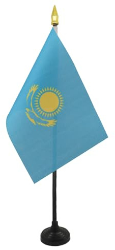 AZ FLAG Kazakstan bordsflagga 15 x 10 cm - liten Kazakisk kontorsflagga 10 x 15 cm guldspets