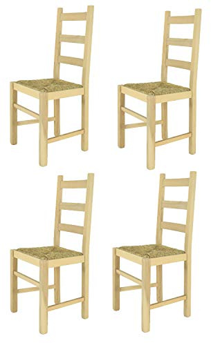 t m c s Tommychairs - Set 4 chaises Rustica pour Cuisine, Bar et Salle à Manger, Robuste Structure en Bois de hêtre Poli, Non traité, 100% Naturel et Assise en Paille