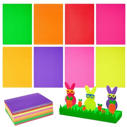 64 Pack Colored Corrugated Cardboard Sheets for Crafts, Art Projects, DIY Signs, 8 Bright Colors (8.3 x 11.8 in)