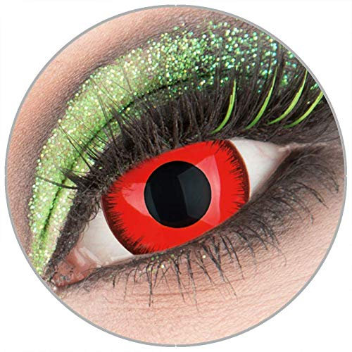 Farbige rote 'Red lunatic' Mini Sclera Kontaktlinsen ohne Stärke 1 Paar Crazy Fun 17 mm mit Behälter zu Fasching Karneval Halloween - Topqualität von 'Giftauge'