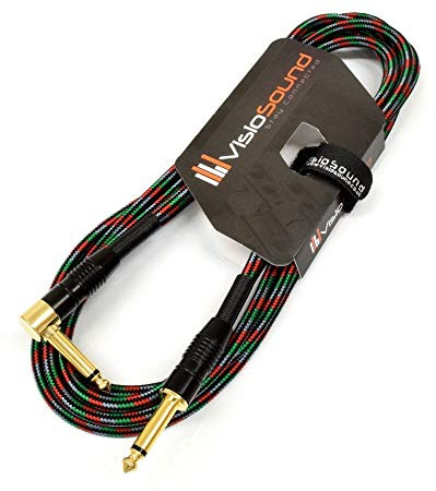 Pro Guitar Lead 6.35mm Angled Jack Braided Instrument Cable (Patterned, 5m) | Premium Noiseless OFC Instrument Cable for Electric Guitar, Bass, Keyboard