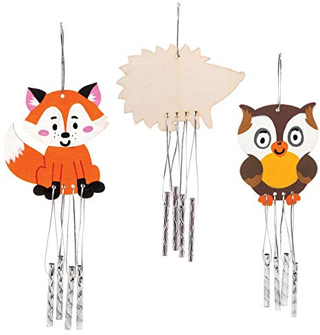 Baker Ross AW877 Holz-Windspiele mit Tiermotiv, Kunst und Handwerk für Kinder, 4 Stück