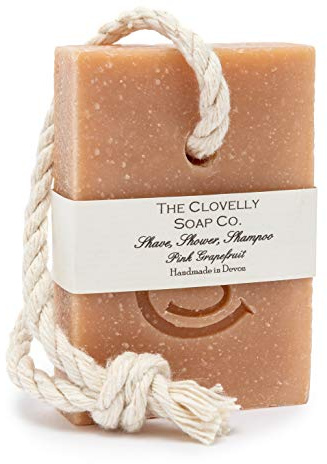 Clovelly Soap Co Natural Handmade Pink Grapefruit Shampoo Soap on a Rope Bar for Normal-oily Hair & Scalp 100g