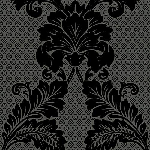 Papier peint élégant noir baroque idéal chambre adulte | Tapisserie baroque noire idéale salon | Papier peint vintage couloir