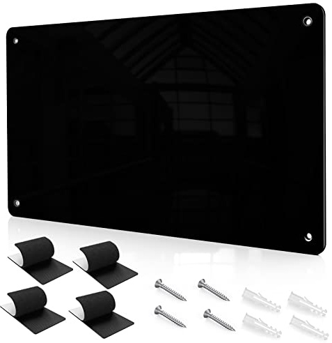 43.5 x 30 cm Black Metal Magnetic Board for Wall - Magnet Notice Board to Display Magnetic Letters Numbers Animal, Poetry, Spice Jars, Notes, Photos, Suitable for Cubicle, Cabinet