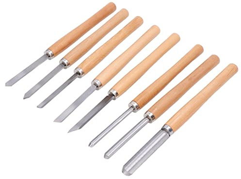 Jeanoko 8pcs HSS Turning Chisel Set , Wood Turning Chisel Set with Wooden Presentation Box , 65 Manganese Steel and Beech Long Service Life , for Hard and Soft Woods , Walnut