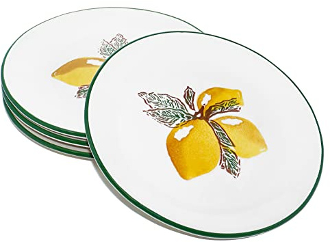 Lashuma Servierteller Zitrone gelb, 4er Tellerset Keramik 25 cm Ø, flache Speiseteller rund