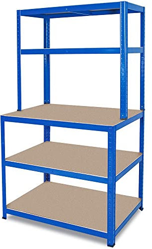 BRB Arbeitstisch/Packstation mit Aufbau BxTxH 1000x600x1800 mm, Tragkraft pro Boden 265 kg, blau RAL 5017