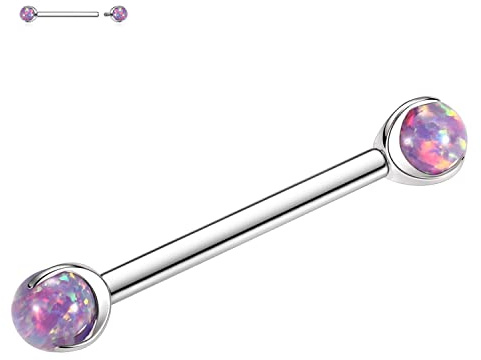 14G bröstvårtningsringar bröstvårtspieringar tungringar G23 titan bröstvårtssmycken bröstvårtspiercingsmycke rak barbell 16 mm lila opal bröstvårta barer