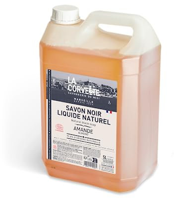 La Corvette - Savon Noir Liquide AMANDE à l'Huile de Lin - Nettoyant Multi-Usages - Dégraissant et Détachant - 5L - ECOCERT Ecodétergent