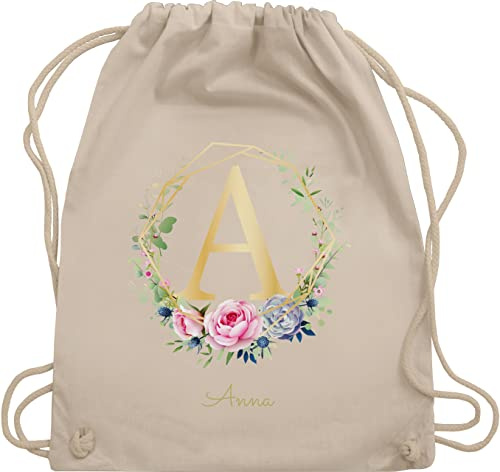 Turnbeutel Rucksack - Initialen - Buchstabe I Namensgeschenk Namenstag Geschenke mit Namen - Unisize - Naturweiß - kindergarten schulkind beutel buchstaben a stoffbeutel kindergartentasche