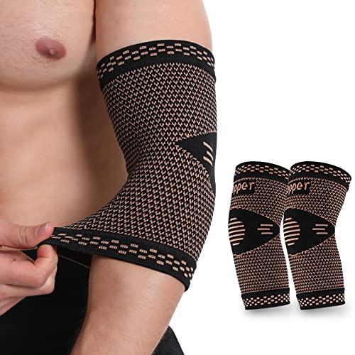 Funthy Professionelle Kupfer Ellenbogenbandage, 2 Stück- Kompression Bandage Ellenbogen für Damen und Herren, Eelbow Support, Hilfreich Tendinitis, Arthritis, Sehnenscheidenentzündung usw-L