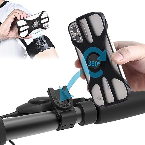 ZOOTSING Soporte para Teléfono para Correr 3 en 1, Incluye Brazalete, Muñequera Y Soporte para Teléfono para Bicicleta, Brazalete para Teléfono para Correr Desmontable Y Giratorio de 360°