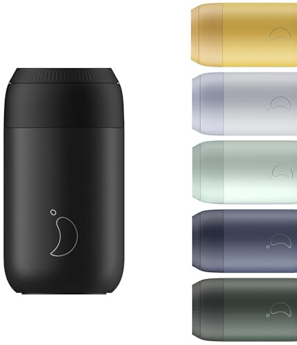 Chilly's Serie 2 Isolierter Kaffebecher - Edelstahl - Abyss Black, 340ml | Doppelwandige Tasse mit Deckel, Thermoflasche, wiederverwendbar, Auslaufsicher, heiße & kalte Getränke