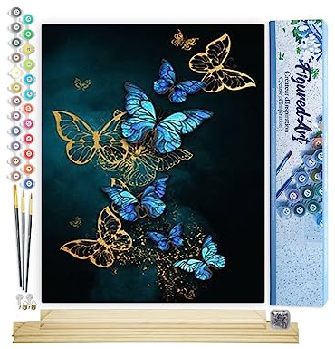 Figured'Art Malen Nach Zahlen Erwachsene Mit Rahmen Magische Schmetterlinge 2 - Paint by Numbers Basteln DIY Bastelset 40x50cm Mit Keilrahmen (nicht gespannt)