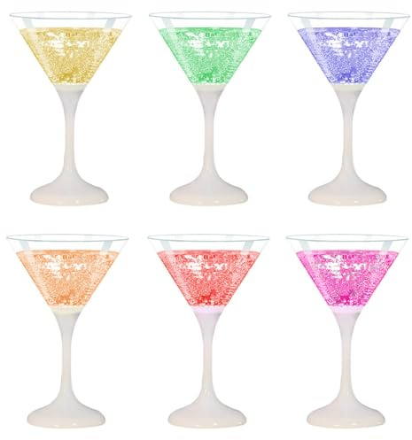 Techly 367133 Confezione da 6 Bicchieri da Cocktail Martini con 6 Colorazioni LED Trasparente