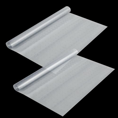 Tinideya 2 Rolls 27 Inches x 6 Feet Clear Plastic Floor Protector PVC Runner with Grippers Non Slip Stain Resistant Floor Mat Ribbed Covering for Carpet Rug