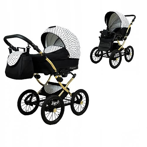 BabyLux® Kinderwagen Set 2 in 1 - Margaret Gold - incl. Babywanne, Buggy Sportsitz - Kinderwagenset - Kombikinderwagen mit Wickeltasche, Regenschutz, Moskitonetz, Cupholder usw.