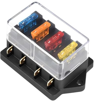 CGEAMDY Caja Fusibles Estándar, Portafusibles Automotriz 4 Compartimentos, Portafusibles 4 Compartimentos ATO ATC 12V/24V Coche con 4 Fusibles Caja Portafusibles Plana, Para Coche Marino Triciclo