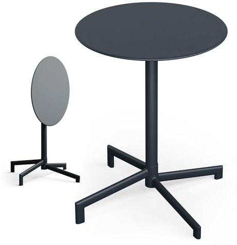 blumfeldt Bistrotisch – 60 cm Rund Klappbar Outdoor-Tisch, Wetterfester Stahl, Platzsparend, Ideal für Garten, Balkon, Terrasse